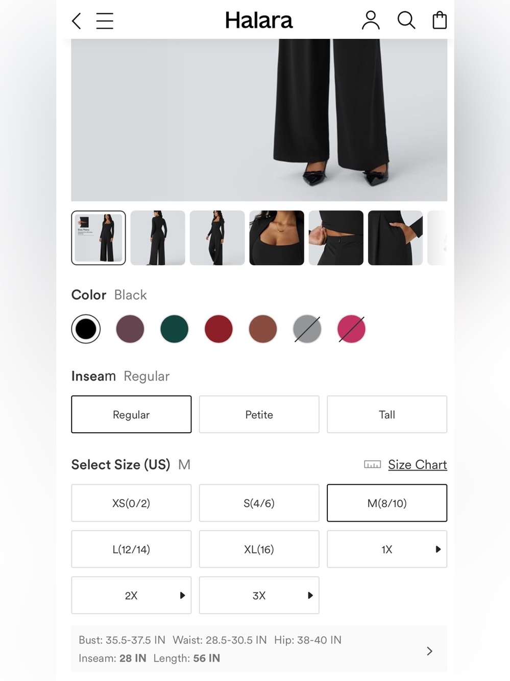 HALARA Black Long-Sleeve Wide-Leg Jumpsuit with Square Neck - Picture 7 of 8